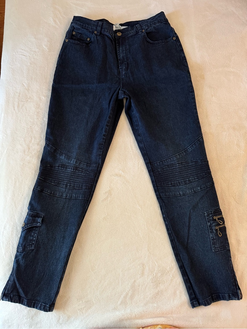 DG2 Stretchy Dark Wash Dark Blue Jeans w Knee and Cuff Detail